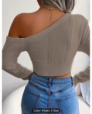 Solid Color Comfortable Off-Shoulder Slant Shoulder Elegance Slim Fit Pullover Jumper,