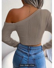 Solid Color Comfortable Off-Shoulder Slant Shoulder Elegance Slim Fit Pullover Jumper,
