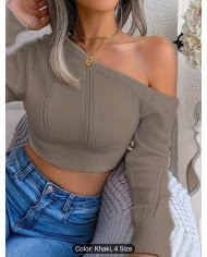 Solid Color Comfortable Off-Shoulder Slant Shoulder Elegance Slim Fit Pullover Jumper,