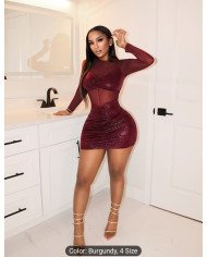 Cross-border Women's Fashion New Stretch Mesh Spliced Glossy