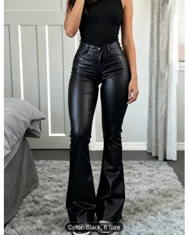 Women's Stretch Imitation Denim Coated Flare Pants -