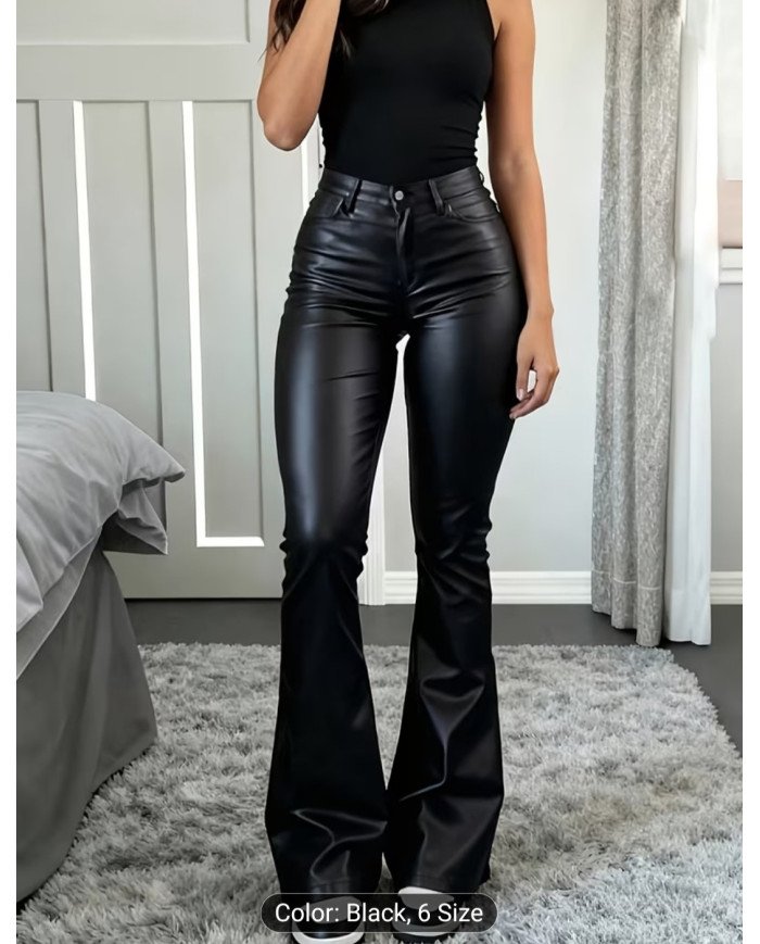 Women's Stretch Imitation Denim Coated Flare Pants -