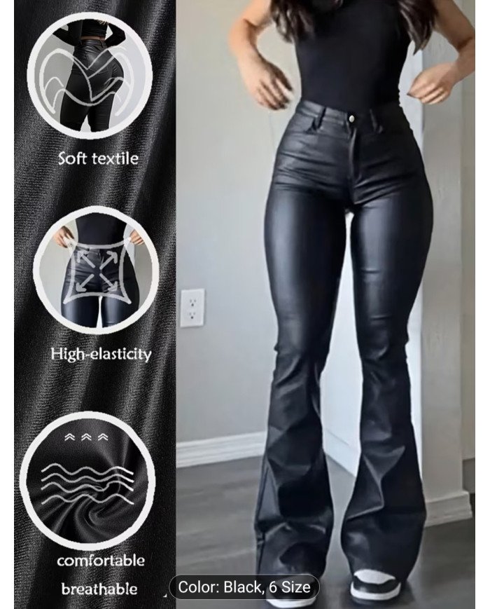 Women's Stretch Imitation Denim Coated Flare Pants -