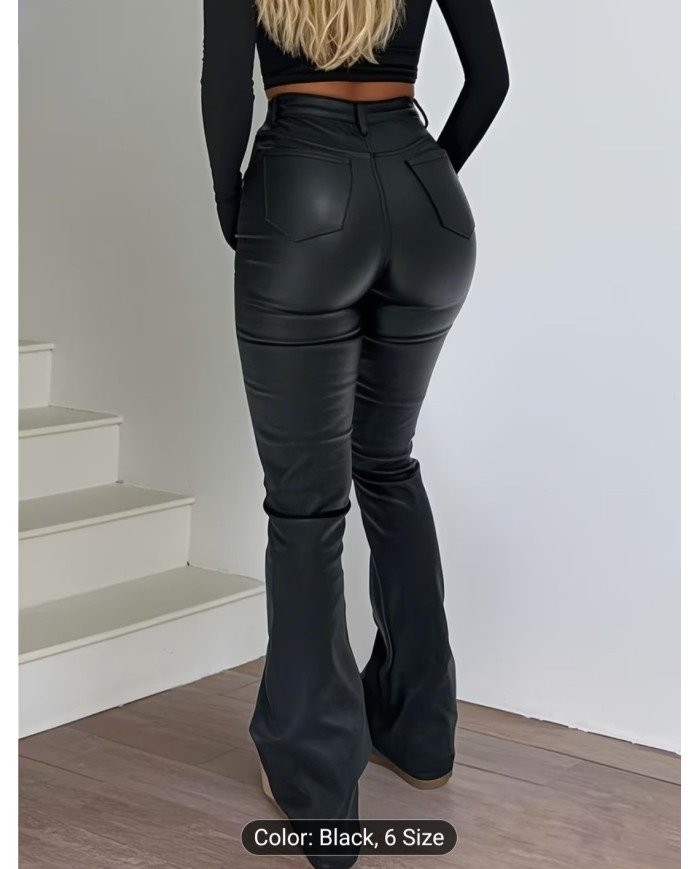 Women's Stretch Imitation Denim Coated Flare Pants -