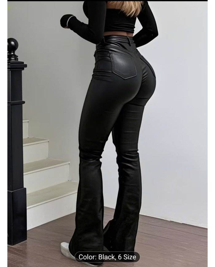 Women's Stretch Imitation Denim Coated Flare Pants -