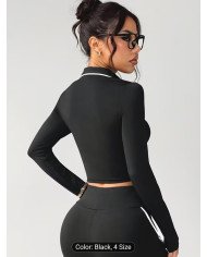 Women'S Athletic Top with a Collar Design, Long Sleeves, Color-Blocked