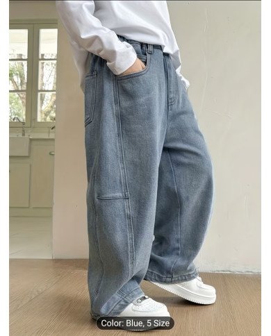 Boys' Spring And Autumn New Elastic Waist Casual Loose Denim Trousers, Single Piece