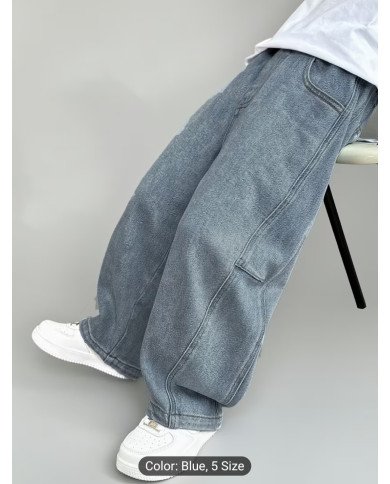 Boys' Spring And Autumn New Elastic Waist Casual Loose Denim Trousers, Single Piece