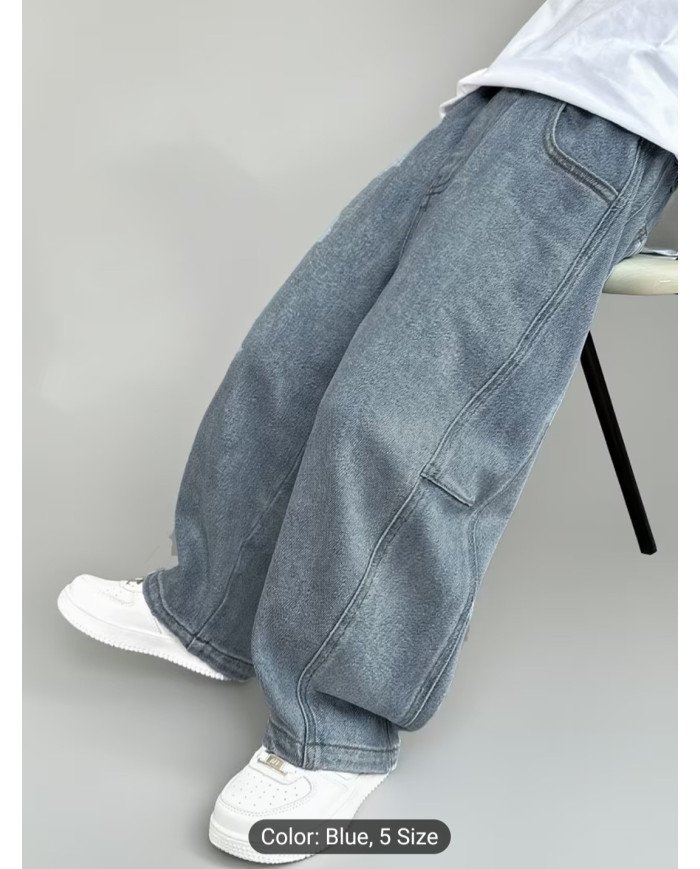 Boys' Spring And Autumn New Elastic Waist Casual Loose Denim Trousers, Single Piece