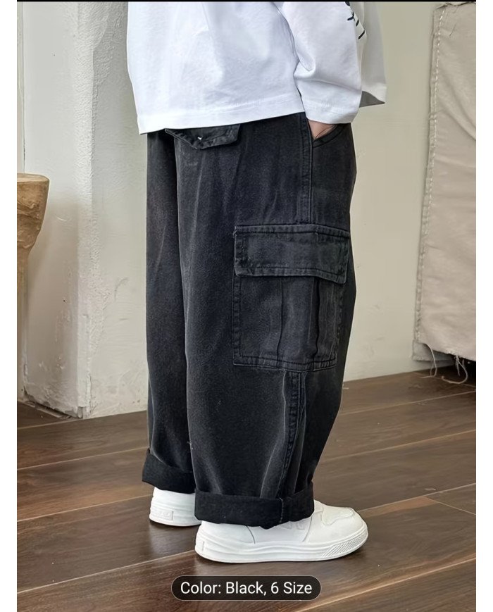 Boys' Cargo Pants with Utility Pockets - Loose-Fit Pants, Beltless Design & Full-Length