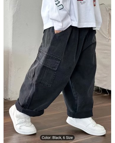 Boys' Cargo Pants with Utility Pockets - Loose-Fit Pants, Beltless Design & Full-Length