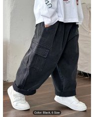 Boys' Cargo Pants with Utility Pockets - Loose-Fit Pants, Beltless Design & Full-Length