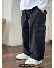 Boys' Cargo Pants with Utility Pockets - Loose-Fit Pants, Beltless Design & Full-Length