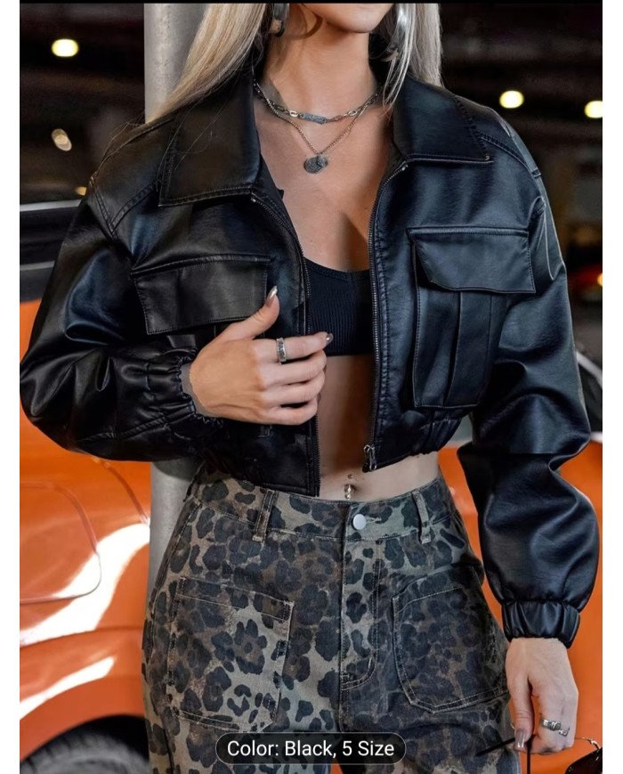 Women'S Off-Shoulder Front Flap Pocket Loose Fit Jacket - Casual Street Style, Long