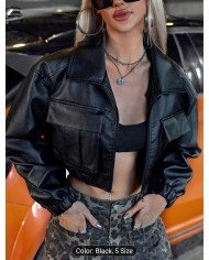 Women'S Off-Shoulder Front Flap Pocket Loose Fit Jacket - Casual Street Style, Long