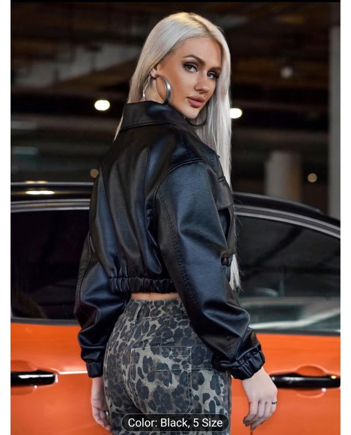 Women'S Off-Shoulder Front Flap Pocket Loose Fit Jacket - Casual Street Style, Long