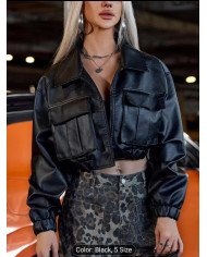 Women'S Off-Shoulder Front Flap Pocket Loose Fit Jacket - Casual Street Style, Long