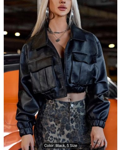 Women'S Off-Shoulder Front Flap Pocket Loose Fit Jacket - Casual Street Style, Long