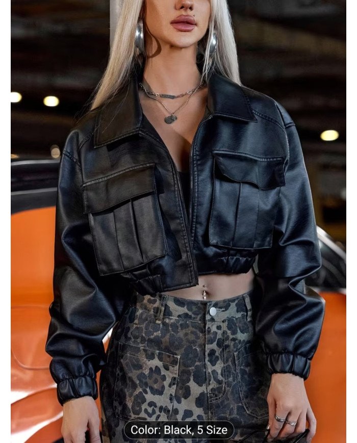 Women'S Off-Shoulder Front Flap Pocket Loose Fit Jacket - Casual Street Style, Long