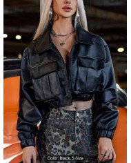 Women'S Off-Shoulder Front Flap Pocket Loose Fit Jacket - Casual Street Style, Long