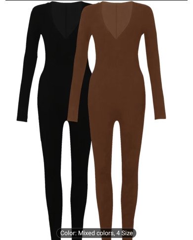 1 pc Set, Autumn Women'S Deep V-Neck Solid Color Jumpsuit, Fitted And Easy Comfortable Jumpsuit