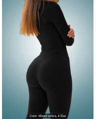 1 pc Set, Autumn Women'S Deep V-Neck Solid Color Jumpsuit, Fitted And Easy Comfortable Jumpsuit