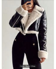 Street Collar Zipper, Rollable Cuffs, Teddy Lined, Motorcycle Jacket Jacket