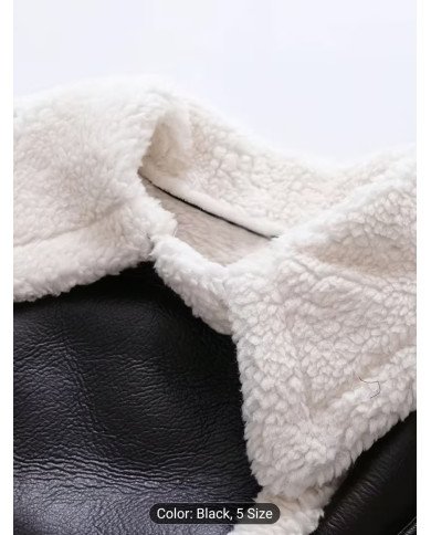 Street Collar Zipper, Rollable Cuffs, Teddy Lined, Motorcycle Jacket Jacket