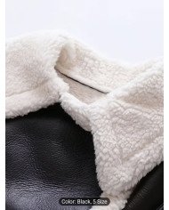 Street Collar Zipper, Rollable Cuffs, Teddy Lined, Motorcycle Jacket Jacket