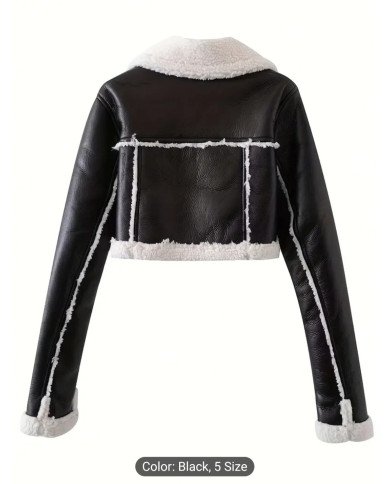 Street Collar Zipper, Rollable Cuffs, Teddy Lined, Motorcycle Jacket Jacket