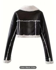 Street Collar Zipper, Rollable Cuffs, Teddy Lined, Motorcycle Jacket Jacket