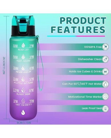 32 oz Water Bottles with Times to Drink:Motivational Water Bottle with Time Marker & Removable Strainer