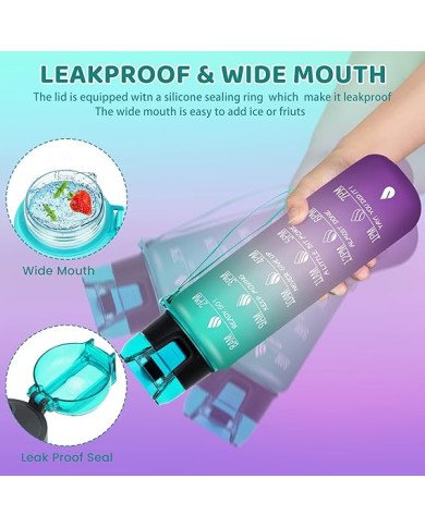 32 oz Water Bottles with Times to Drink:Motivational Water Bottle with Time Marker & Removable Strainer