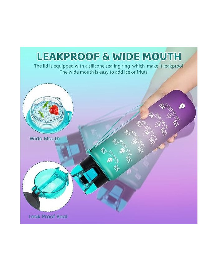 32 oz Water Bottles with Times to Drink:Motivational Water Bottle with Time Marker & Removable Strainer