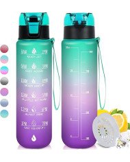 32 oz Water Bottles with Times to Drink:Motivational Water Bottle with Time Marker & Removable Strainer