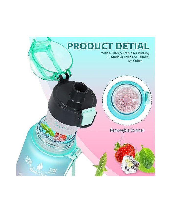 32 oz Water Bottles with Times to Drink:Motivational Water Bottle with Time Marker & Removable Strainer