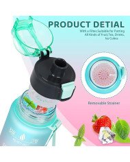 32 oz Water Bottles with Times to Drink:Motivational Water Bottle with Time Marker & Removable Strainer