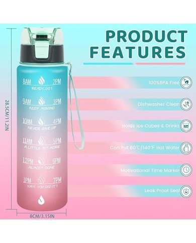 32 oz Water Bottles with Times to Drink:Motivational Water Bottle with Time Marker & Removable Strainer