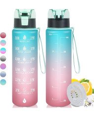 32 oz Water Bottles with Times to Drink:Motivational Water Bottle with Time Marker & Removable Strainer