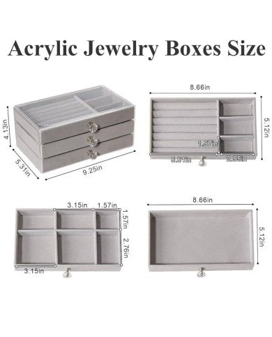 Clear Acrylic Jewelry Storage Box of 3 Drawers