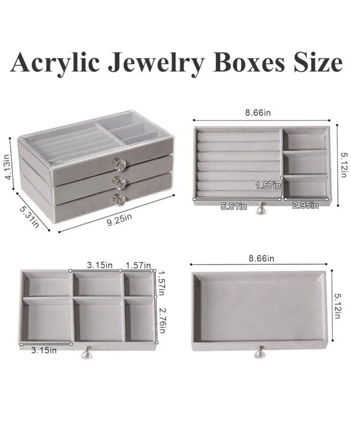 Clear Acrylic Jewelry Storage Box of 3 Drawers
