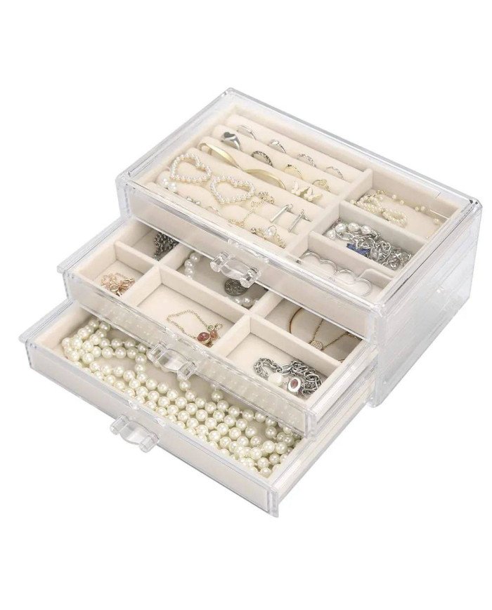 Clear Acrylic Jewelry Storage Box of 3 Drawers