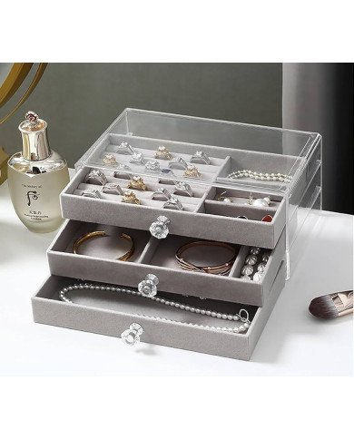 Clear Acrylic Jewelry Storage Box of 3 Drawers