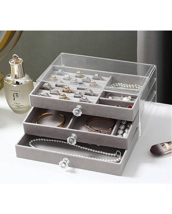 Clear Acrylic Jewelry Storage Box of 3 Drawers