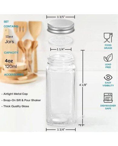 Glass Jar Set for Spices With Labels, 24 Pieces