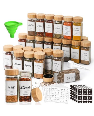 Glass Jar Set for Spices With Labels, 24 Pieces