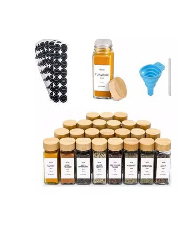 Glass Jar Set for Spices With Labels, 24 Pieces