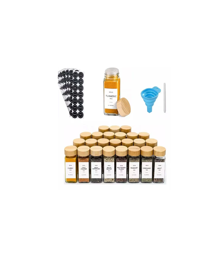 Glass Jar Set for Spices With Labels, 24 Pieces
