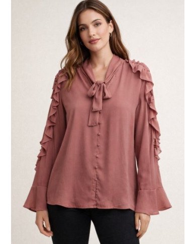✨ Sheer Elegance – Women’s Ruffled Tie‑Neck Blouse #tajerone