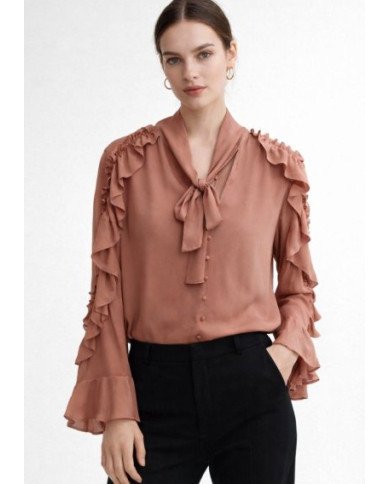 ✨ Sheer Elegance – Women’s Ruffled Tie‑Neck Blouse #tajerone